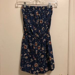 H&M Navy Blue Floral Strapless Romper